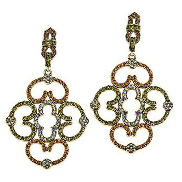 Heidi Daus ENTRANCE MAKER Crystal 2 Sided Pierced Earrings ~ Golden STATEMENT - Picture 8 of 10